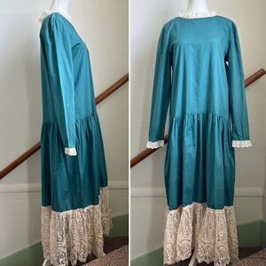 Vintage Victorian Gothic Prairiecore Maxi Dress Edwardian Lace Flounce Large‎